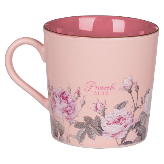 More Precious than Rubies Pink Floral Ceramic Coffee Mug - Proverbs 31:10