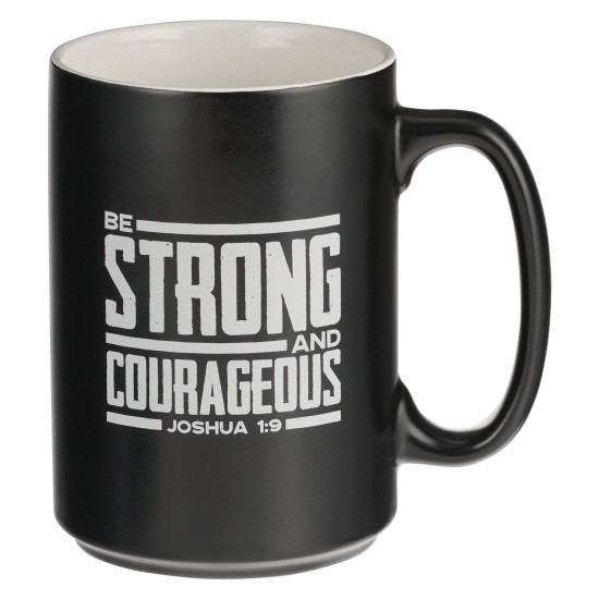 Strong and Courageous Black Lion Ceramic Coffee Mug - Joshua 1:9 Strong and Courageous Black Lion Ceramic Coffee Mug - Joshua 1:9