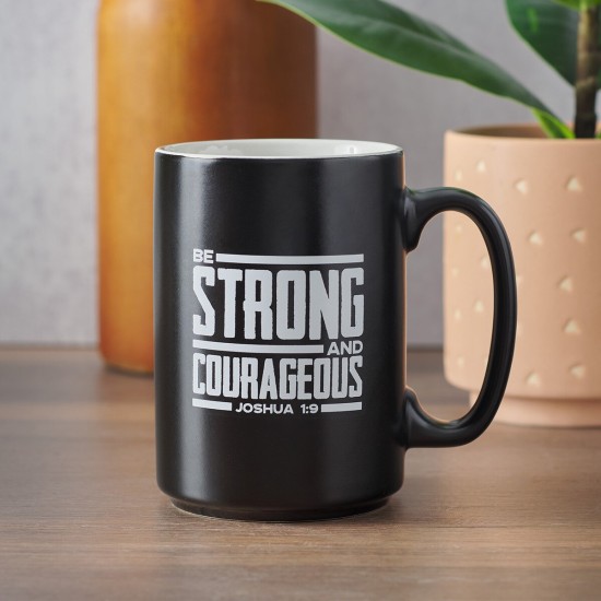 Strong and Courageous Black Lion Ceramic Coffee Mug - Joshua 1:9 Strong and Courageous Black Lion Ceramic Coffee Mug - Joshua 1:9