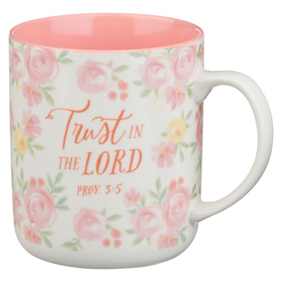 Trust in the Lord Pink Rose Ceramic Coffee Mug - Proverbs 3:5
