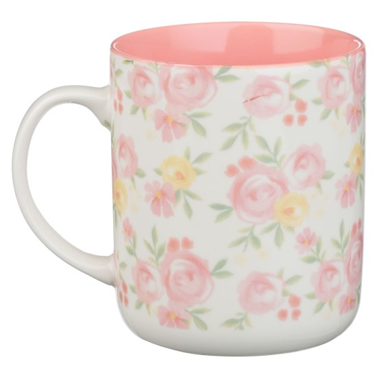 Trust in the Lord Pink Rose Ceramic Coffee Mug - Proverbs 3:5