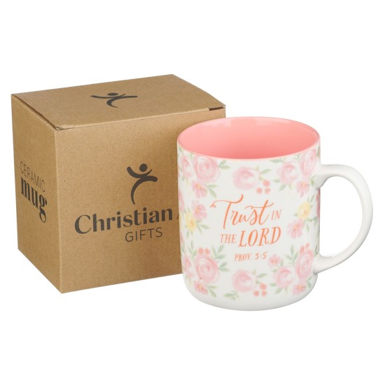 Trust in the Lord Pink Rose Ceramic Coffee Mug - Proverbs 3:5