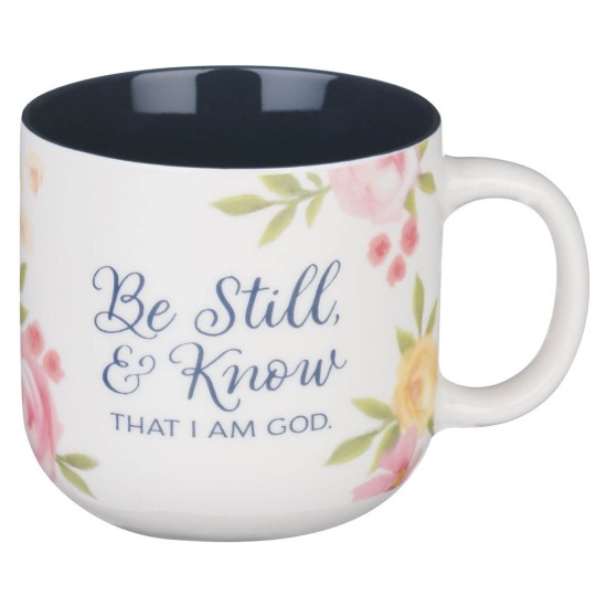 Be Still and Know Painted Peonies Ceramic Coffee Mug - Psalm 46:10