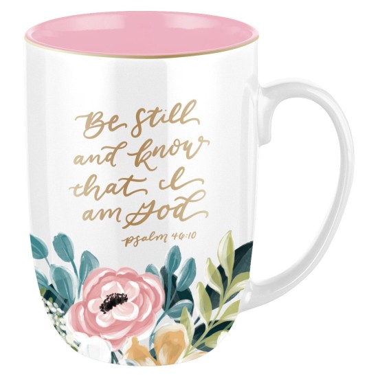Be Still and Know Pink Floral Ceramic Coffee Mug - Psalm 46:10 Be Still and Know Pink Floral Ceramic Coffee Mug - Psalm 46:10