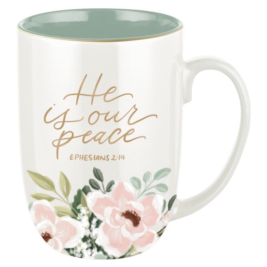 He Is Our Peace Green Floral Ceramic Coffee Mug – Ephesians 2:14 He Is Our Peace Green Floral Ceramic Coffee Mug – Ephesians 2:14