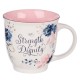 Strength & Dignity Pink and Blue Floral Ceramic Coffee Mug – Proverbs 31:25