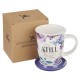 Be Still and Know Lidded Ceramic Mug in Purple - Psalm 46:10