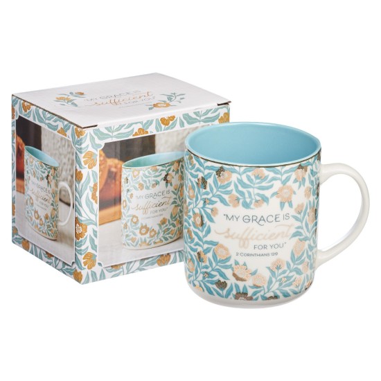 Sufficient Grace Teal Ceramic Coffee Mug – 2 Corinthians 12:9