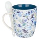 Saved by Grace Blue Floral Ceramic Coffee Mug with Spoon - Ephesians 2:8