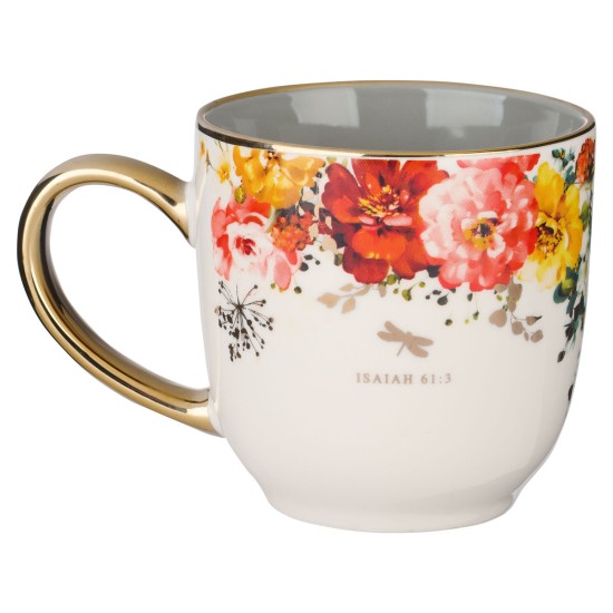 Beauty From Ashes Red Marigold Ceramic Mug - Isaiah 61:3