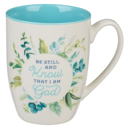 Be Still and Know Teal Floral Ceramic Coffee Mug - Psalm 46:10 Be Still and Know Teal Floral Ceramic Coffee Mug - Psalm 46:10
