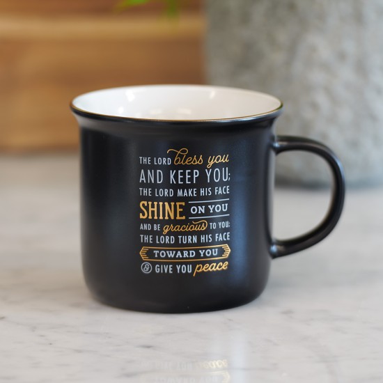 Bless You and Keep You Black and Gold Camp-style Ceramic Coffee Mug - Numbers 6:24-26