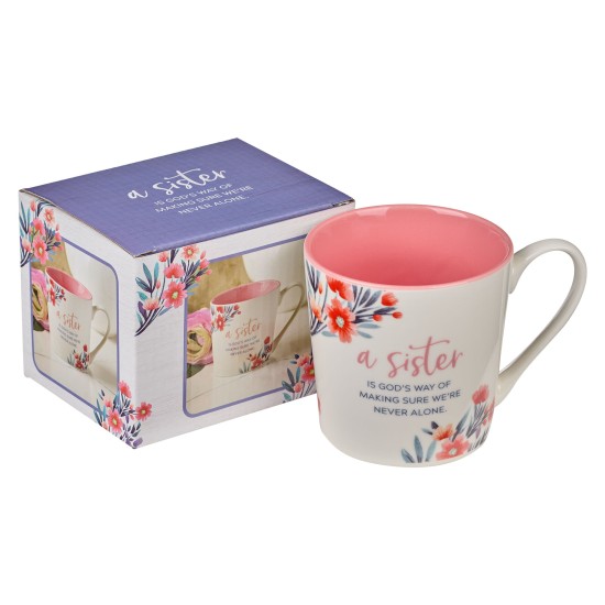 Sister Pink Floral Ceramic Coffee Mug - Proverbs 31:29