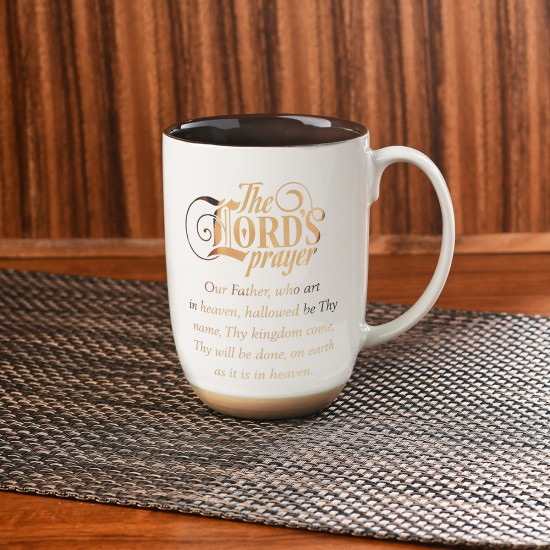 The Lord's Prayer White Ceramic Coffee Mug with Exposed Clay Base - Matthew 6:9-13