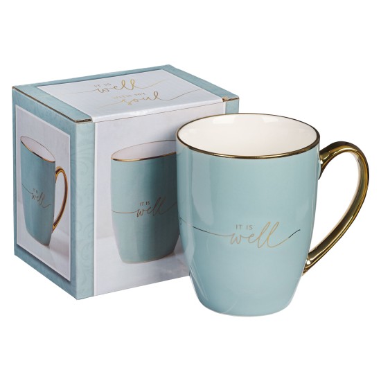 It Is Well With My Soul Soft Blue and Gold Ceramic Coffee Mug