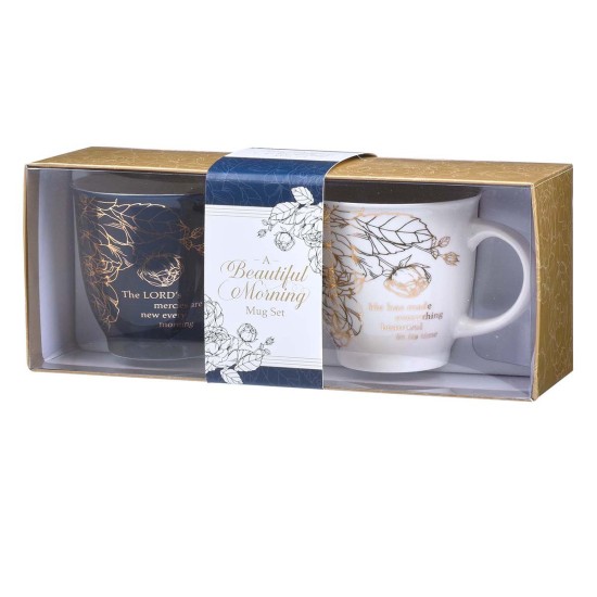 A Beautiful Morning Two Piece Ceramic Mug Set - Lamentations 3:23 & Ecclesiastes 3:1 A Beautiful Morning Two Piece Ceramic Mug Set - Lamentations 3:23 & Ecclesiastes 3:1