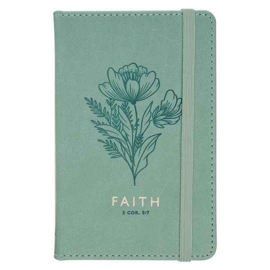 Faith Teal Floral Faux Leather Hardcover Notebook with Elastic Band Closure - 2 Corinthians 5:7