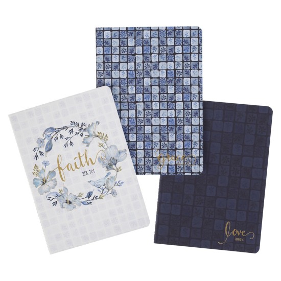 Faith Love and Grace Blue Floral Tile Notebook Set Faith Love and Grace Blue Floral Tile Notebook Set
