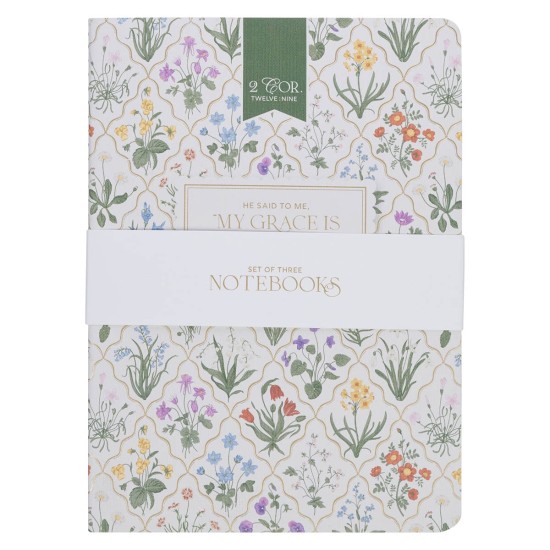 Sufficient Grace Floral Lattice Notebook Set - 2 Corinthians 12:9