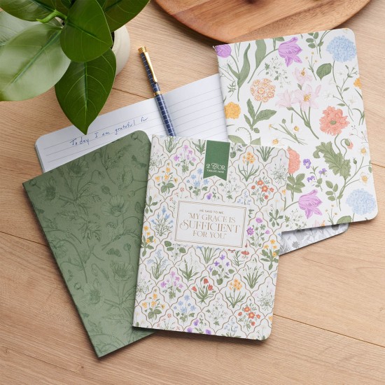 Sufficient Grace Floral Lattice Notebook Set - 2 Corinthians 12:9