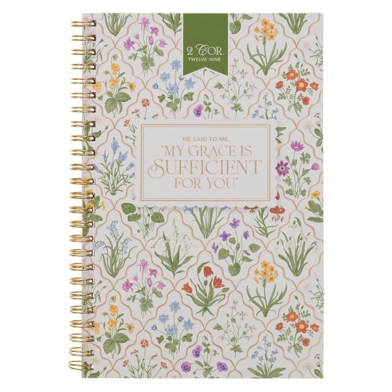 Sufficient Grace Taupe Meadow Soft Cover Spiral Notebook - 2 Corinthians 12:9