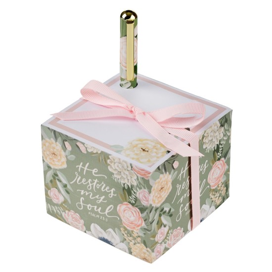 He Restores My Soul Green Floral Note Block and Pen Set - Psalm 23:3 He Restores My Soul Green Floral Note Block and Pen Set - Psalm 23:3