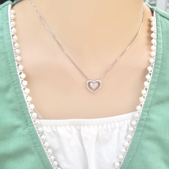 Pink Rose Quartz and CZ with 925 Sterling Silver, 2-in-1 Combination Heart Necklace Pink Rose Quartz and CZ with 925 Sterling Silver, 2-in-1 Combination Heart Necklace