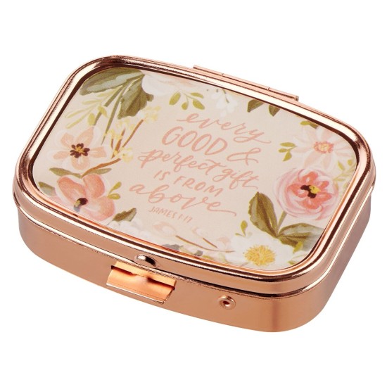 Every Good and Perfect Gift Rose Gold Pill Case - James 1:17 Every Good and Perfect Gift Rose Gold Pill Case - James 1:17