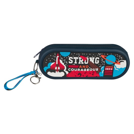Strong and Courageous Navy Silicone Pencil Case - Joshua 1:9