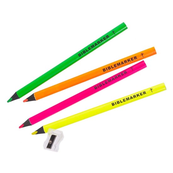 4 Piece Assorted Colors Jumbo Dry Highlighter Bible Markers with Sharpener