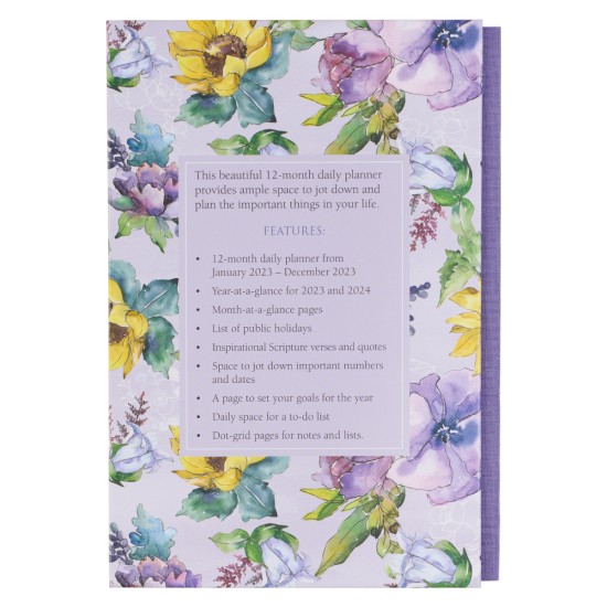 2023 Ask Seek Knock Purple Floral Quarter-bound Hardcover Daily Planner - Matthew 7:7