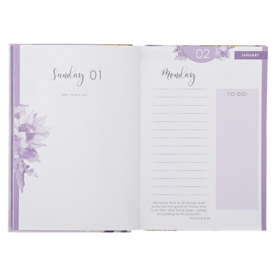 2023 Ask Seek Knock Purple Floral Quarter-bound Hardcover Daily Planner - Matthew 7:7 2023 Ask Seek Knock Purple Floral Quarter-bound Hardcover Daily Planner - Matthew 7:7