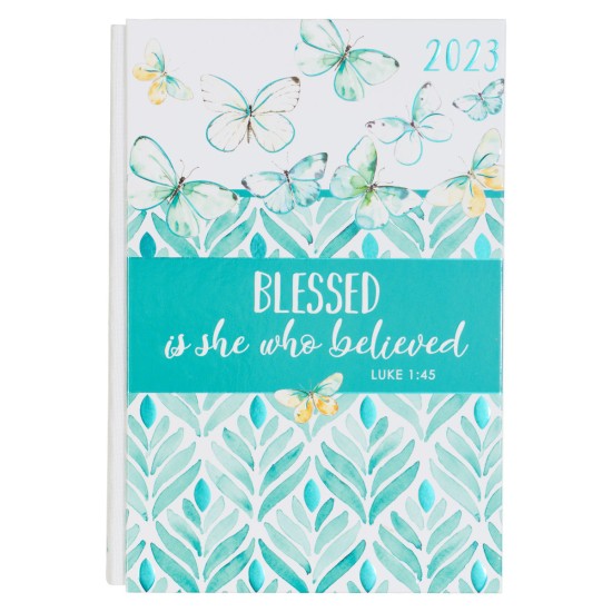 2023 Blessed is She Teal Butterfly Quarter-bound Hardcover Daily Planner - Luke 1:45 2023 Blessed is She Teal Butterfly Quarter-bound Hardcover Daily Planner - Luke 1:45