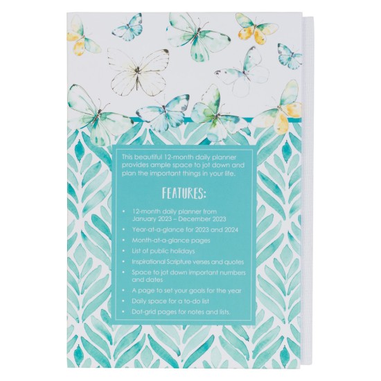 2023 Blessed is She Teal Butterfly Quarter-bound Hardcover Daily Planner - Luke 1:45 2023 Blessed is She Teal Butterfly Quarter-bound Hardcover Daily Planner - Luke 1:45