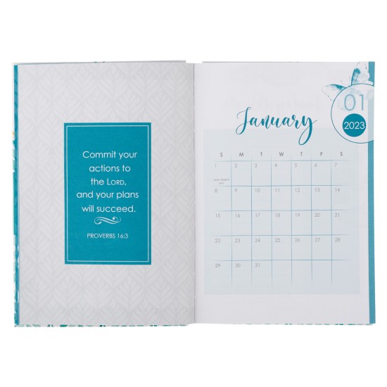 2023 Blessed is She Teal Butterfly Quarter-bound Hardcover Daily Planner - Luke 1:45 2023 Blessed is She Teal Butterfly Quarter-bound Hardcover Daily Planner - Luke 1:45