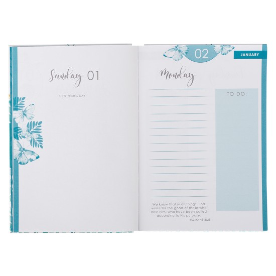 2023 Blessed is She Teal Butterfly Quarter-bound Hardcover Daily Planner - Luke 1:45 2023 Blessed is She Teal Butterfly Quarter-bound Hardcover Daily Planner - Luke 1:45