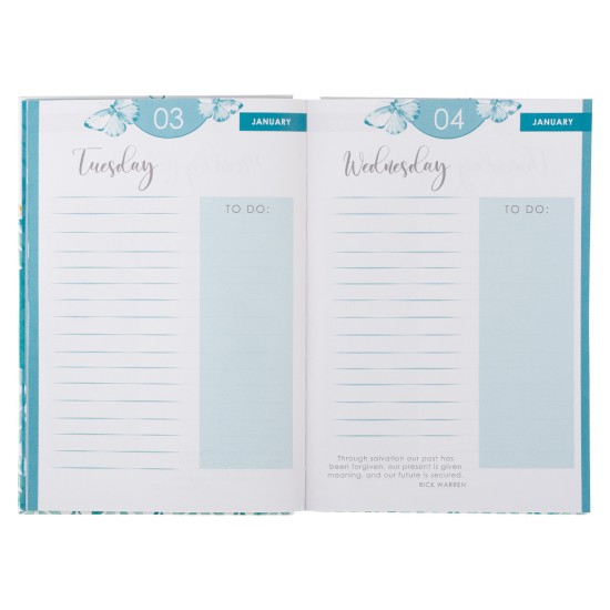 2023 Blessed is She Teal Butterfly Quarter-bound Hardcover Daily Planner - Luke 1:45 2023 Blessed is She Teal Butterfly Quarter-bound Hardcover Daily Planner - Luke 1:45