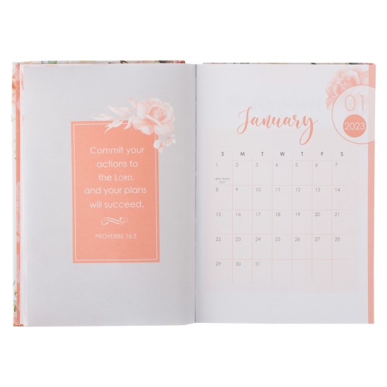 2023 I Know the Plans Blush Pink Floral Quarter-bound Hardcover Daily Planner - Jeremiah 29:11