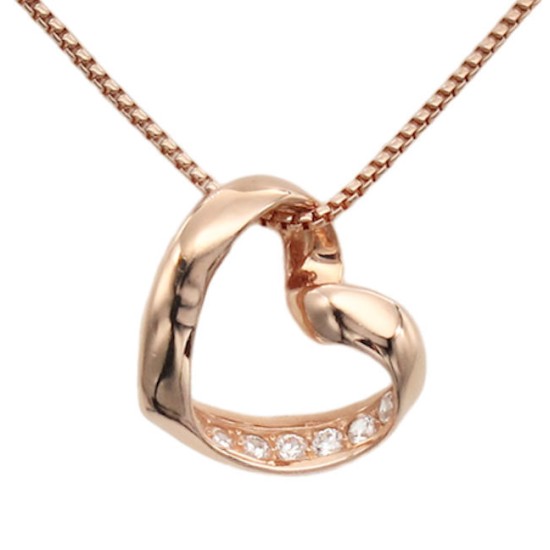 925 Sterling Silver Infinity Love Open Heart with Crystal CZ on SidePendant Necklace (Color: Rose Gold)