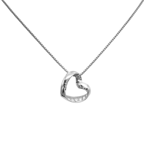 925 Sterling Silver Infinity Love Open Heart with Crystal CZ on SidePendant Necklace (Color: Rhodium) 925 Sterling Silver Infinity Love Open Heart with Crystal CZ on SidePendant Necklace (Color: Rhodium)