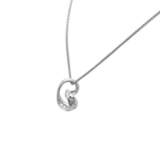 925 Sterling Silver Infinity Love Open Heart with Crystal CZ on SidePendant Necklace (Color: Rhodium)