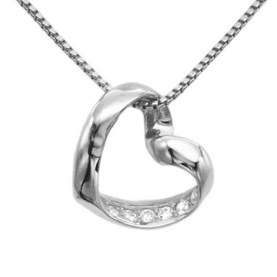 925 Sterling Silver Infinity Love Open Heart with Crystal CZ on SidePendant Necklace (Color: Rhodium) 925 Sterling Silver Infinity Love Open Heart with Crystal CZ on SidePendant Necklace (Color: Rhodium)