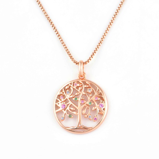 JM 925 Sterling Silver Life of Tree CZ Necklace (Rose Gold) JM 925 Sterling Silver Life of Tree CZ Necklace (Rose Gold)