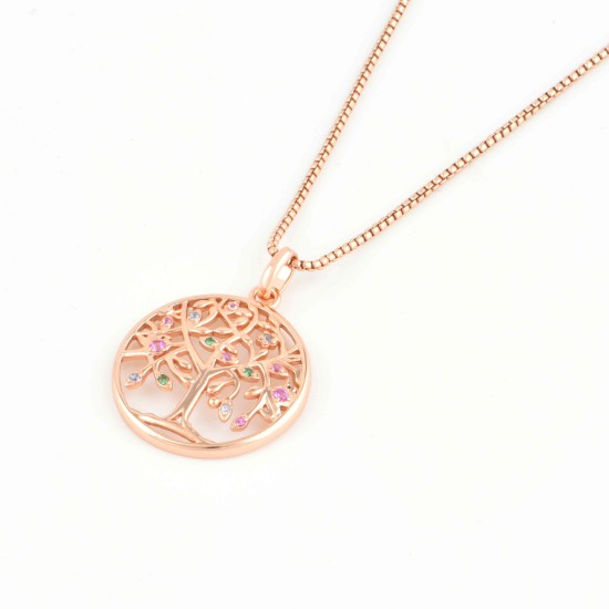 JM 925 Sterling Silver Life of Tree CZ Necklace (Rose Gold)