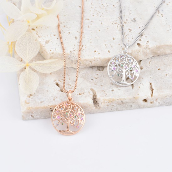 JM 925 Sterling Silver Life of Tree CZ Necklace (Rose Gold) JM 925 Sterling Silver Life of Tree CZ Necklace (Rose Gold)