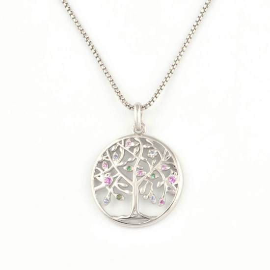JM 925 Sterling Silver Life of Tree CZ Necklace (Rhodium) JM 925 Sterling Silver Life of Tree CZ Necklace (Rhodium)