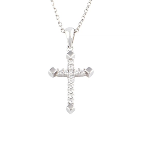 十字架頸鏈 - Sterling Silver with Diamond Tiny Cross Necklace
