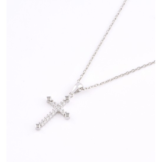 十字架頸鏈 - Sterling Silver with Diamond Tiny Cross Necklace