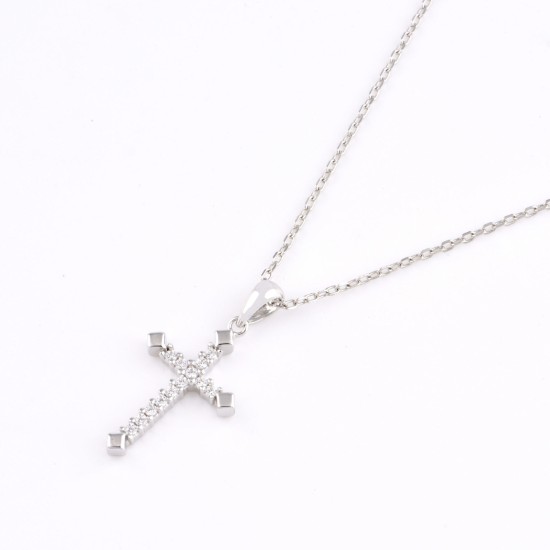 十字架頸鏈 - Sterling Silver with Diamond Tiny Cross Necklace