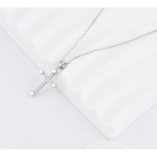 十字架頸鏈 - Sterling Silver with Diamond Tiny Cross Necklace